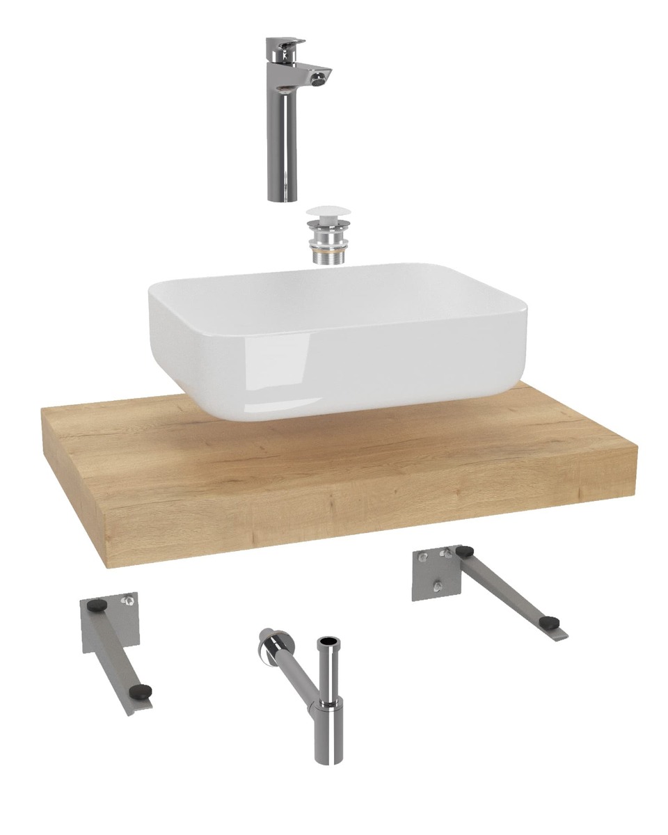 Koupelnová sestava Hansgrohe s deskou pod umyvadlo Dolce 80x8x50 cm dub halifax KSETDO6 Hansgrohe