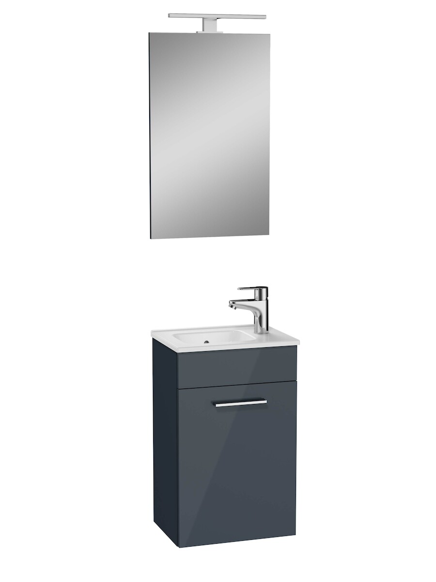 Koupelnová sestava s umyvadlem zrcadlem a osvětlením Vitra Mia 39x61x28 cm antracit lesk MIASET40A Vitra