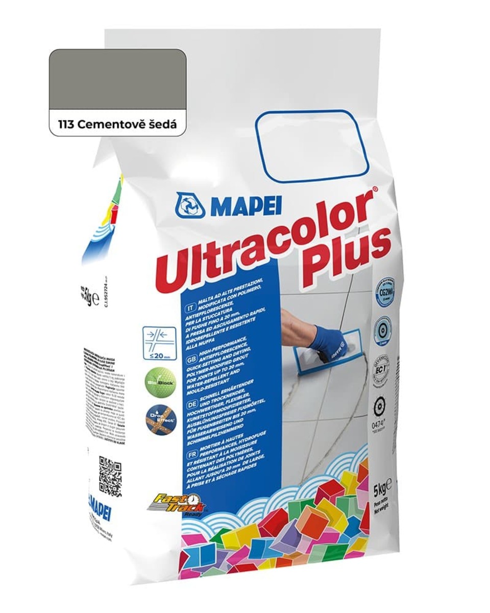 Spárovací hmota Mapei Ultracolor Plus cementově šedá 5 kg CG2WA MAPU113 Mapei