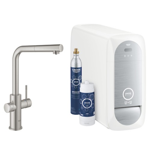 Grohe Blue Home dřezová baterie s vytahovací sprškou supersteel 31539dc0 G31539DC0 Grohe