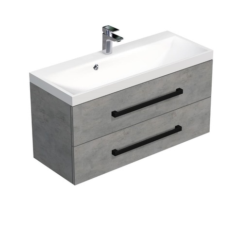 Koupelnová skříňka s černou úchytkou a umyvadlem SAT Cube Way 100x53x40 cm beton mat CUBE2C100ZBE SAT