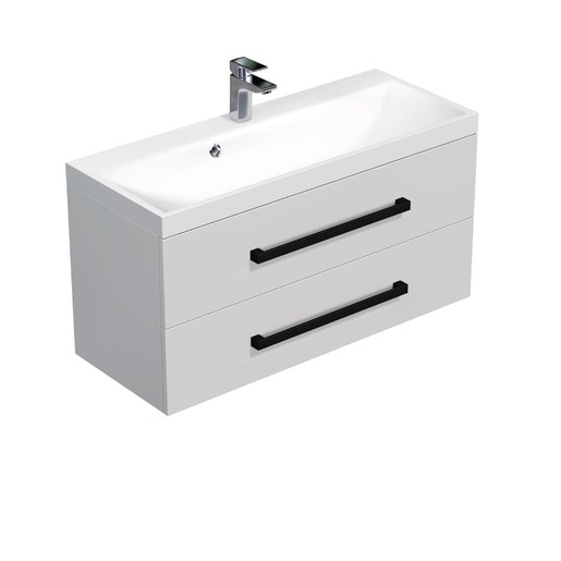 Koupelnová skříňka s černou úchytkou a umyvadlem SAT Cube Way 100x53x40 cm bílá lesk lesk/mat CUBE2C100ZBL SAT