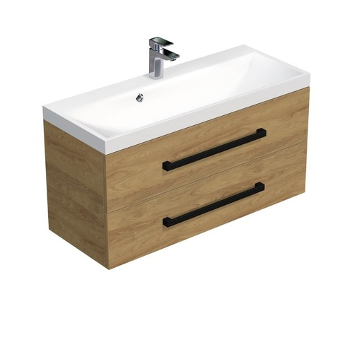 Koupelnová skříňka s černou úchytkou a umyvadlem SAT Cube Way 100x53x40 cm dub Hickory mat CUBE2C100ZDH SAT
