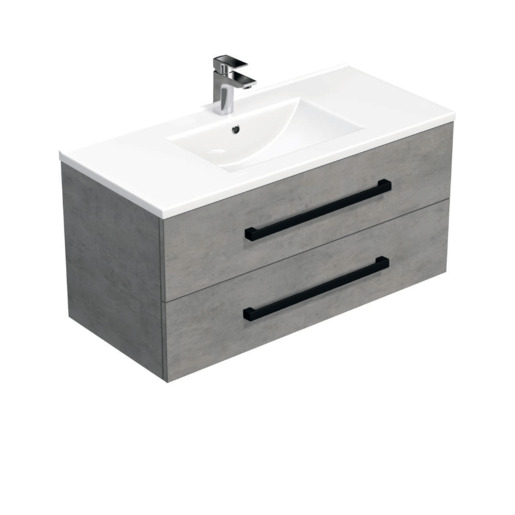 Koupelnová skříňka s černou úchytkou a umyvadlem SAT Cube Way 100x53x46 cm beton mat CUBE46C1002BEMOD SAT