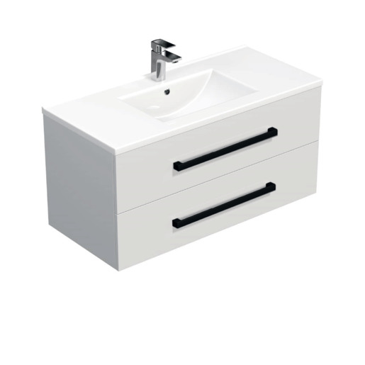 Koupelnová skříňka s černou úchytkou a umyvadlem SAT Cube Way 100x53x46 cm bílá lesk CUBE46C1002BIMOD SAT