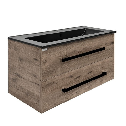 Koupelnová skříňka s černou úchytkou a umyvadlem SAT Cube Way 100x53x46 cm dub Wellington mat CUBE46C1002DWMODC SAT