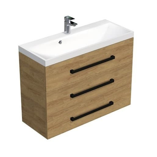 Koupelnová skříňka s černou úchytkou a umyvadlem SAT Cube Way 100x71x40 cm dub Hickory mat CUBE2C1003DH SAT
