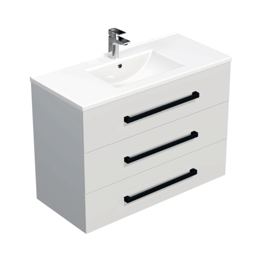 Koupelnová skříňka s černou úchytkou a umyvadlem SAT Cube Way 100x71x46 cm bílá lesk CUBE46C1003BIMOD SAT