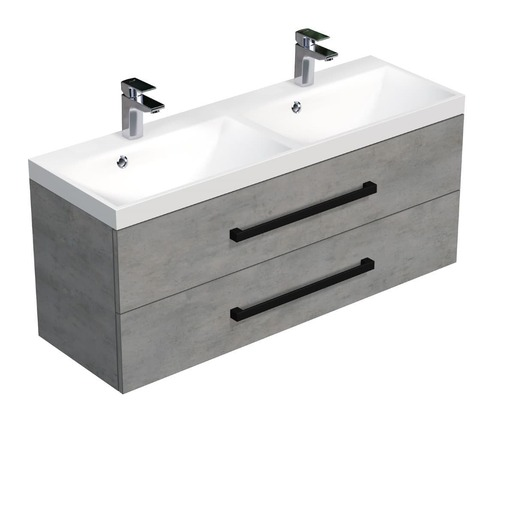 Koupelnová skříňka s černou úchytkou a umyvadlem SAT Cube Way 120x53x40 cm beton mat CUBE2C120ZBE SAT