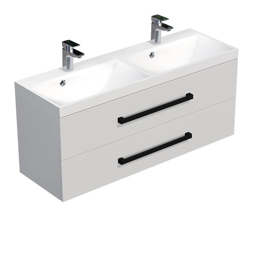 Koupelnová skříňka s černou úchytkou a umyvadlem SAT Cube Way 120x53x40 cm bílá lesk lesk/mat CUBE2C120ZBL SAT
