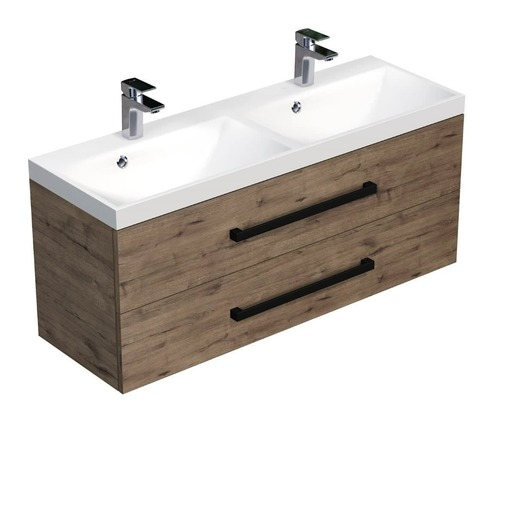 Koupelnová skříňka s černou úchytkou a umyvadlem SAT Cube Way 120x53x40 cm dub Wellington mat CUBE2C120ZDW SAT