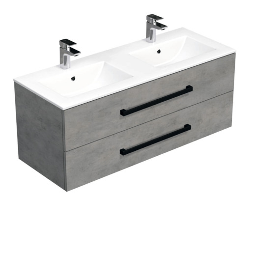 Koupelnová skříňka s černou úchytkou a umyvadlem SAT Cube Way 120x53x46 cm beton mat CUBE46C1202BEMOD SAT