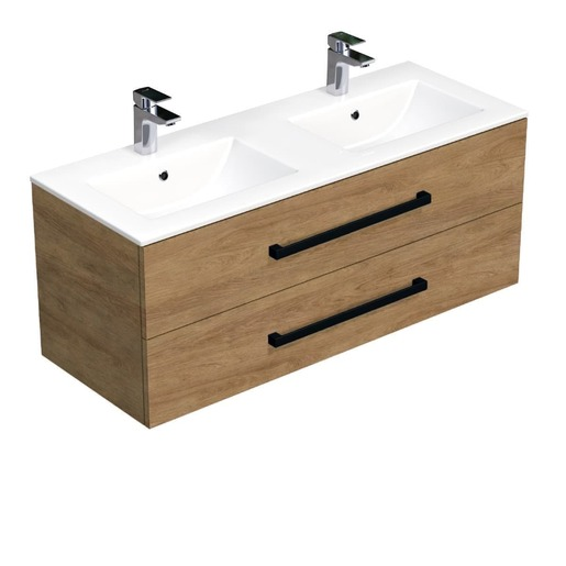 Koupelnová skříňka s černou úchytkou a umyvadlem SAT Cube Way 120x53x46 cm dub Hickory mat CUBE46C1202DHMOD SAT