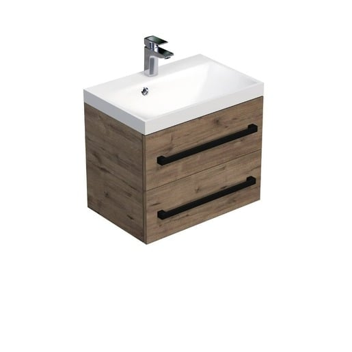Koupelnová skříňka s černou úchytkou a umyvadlem SAT Cube Way 60x53x40 cm dub Wellington mat CUBE2C60ZDW SAT