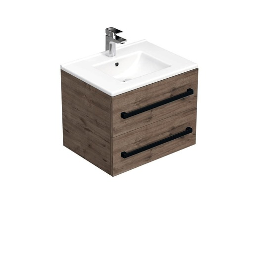 Koupelnová skříňka s černou úchytkou a umyvadlem SAT Cube Way 60x53x46 cm dub Wellington mat CUBE46C602DWMOD SAT