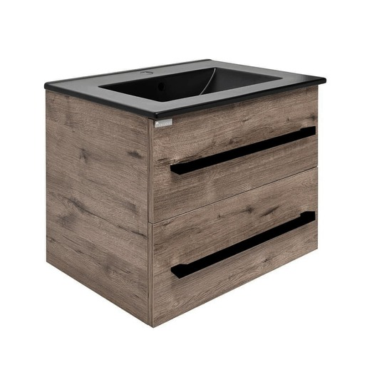 Koupelnová skříňka s černou úchytkou a umyvadlem SAT Cube Way 60x53x46 cm dub Wellington mat CUBE46C602DWMODC SAT