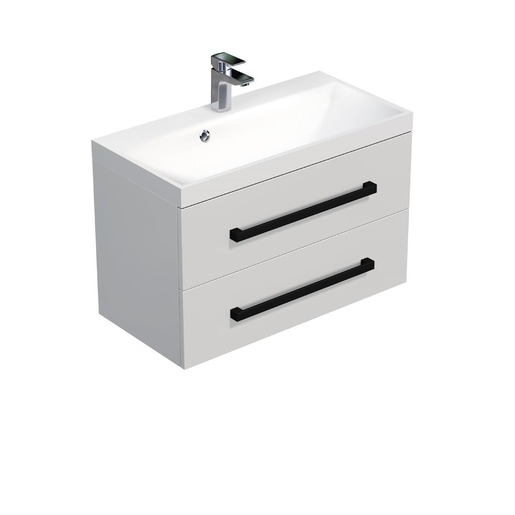 Koupelnová skříňka s černou úchytkou a umyvadlem SAT Cube Way 80x53x40 cm bílá lesk lesk/mat CUBE2C80ZBL SAT
