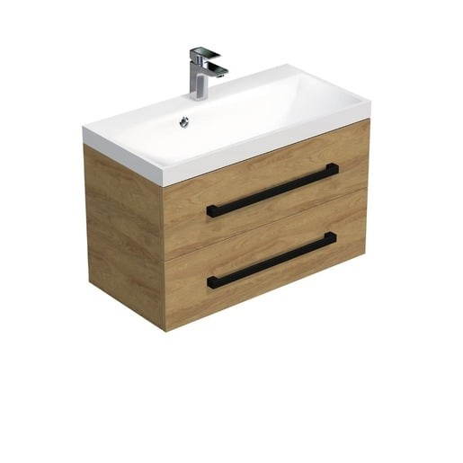 Koupelnová skříňka s černou úchytkou a umyvadlem SAT Cube Way 80x53x40 cm dub Hickory mat CUBE2C80ZDH SAT