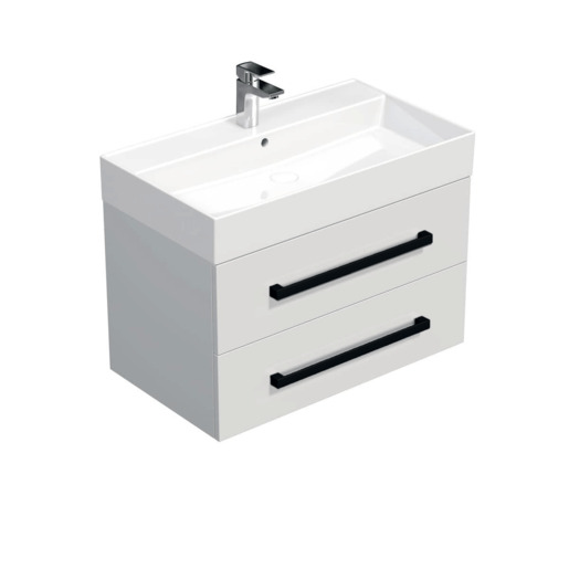 Koupelnová skříňka s černou úchytkou a umyvadlem SAT Cube Way 80x53x46 cm bílá lesk CUBE46C802BISAT SAT