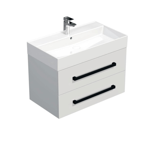 Koupelnová skříňka s černou úchytkou a umyvadlem SAT Cube Way 80x53x46 cm bílá lesk CUBE46C803BISAT SAT