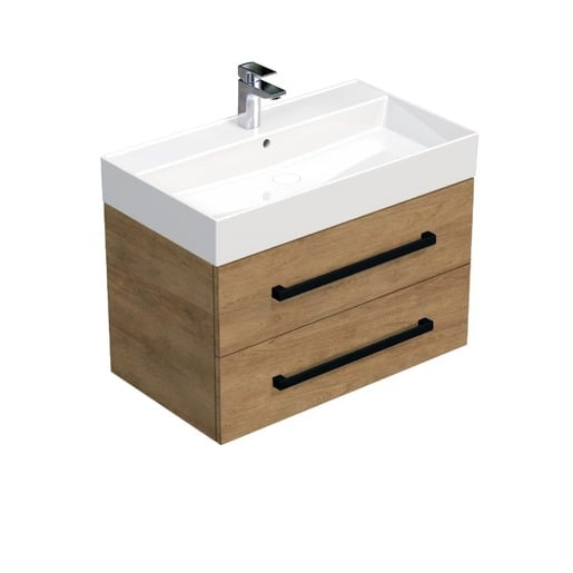Koupelnová skříňka s černou úchytkou a umyvadlem SAT Cube Way 80x53x46 cm dub Hickory mat CUBE46C802DHSAT SAT