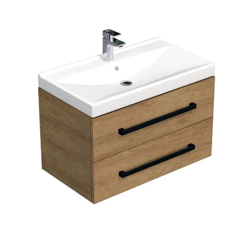 Koupelnová skříňka s černou úchytkou a umyvadlem SAT Cube Way 80x53x46 cm dub Hickory mat CUBE46C802DHVER SAT
