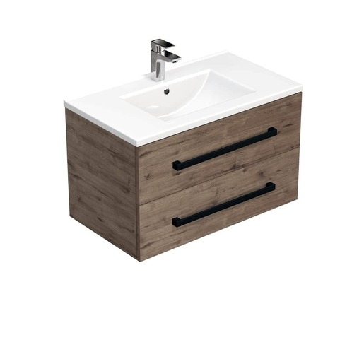 Koupelnová skříňka s černou úchytkou a umyvadlem SAT Cube Way 80x53x46 cm dub Wellington mat CUBE46C802DWMOD SAT