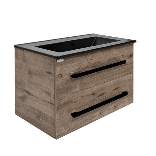 Koupelnová skříňka s černou úchytkou a umyvadlem SAT Cube Way 80x53x46 cm dub Wellington mat CUBE46C802DWMODC SAT