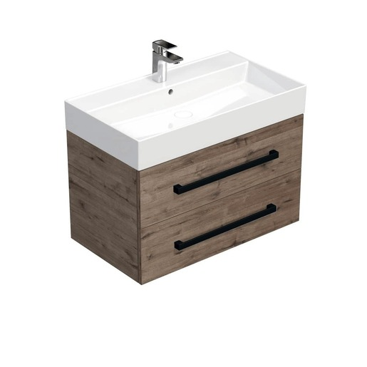 Koupelnová skříňka s černou úchytkou a umyvadlem SAT Cube Way 80x53x46 cm dub Wellington mat CUBE46C802DWSAT SAT