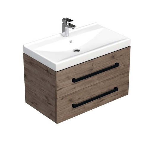 Koupelnová skříňka s černou úchytkou a umyvadlem SAT Cube Way 80x53x46 cm dub Wellington mat CUBE46C802DWVER SAT