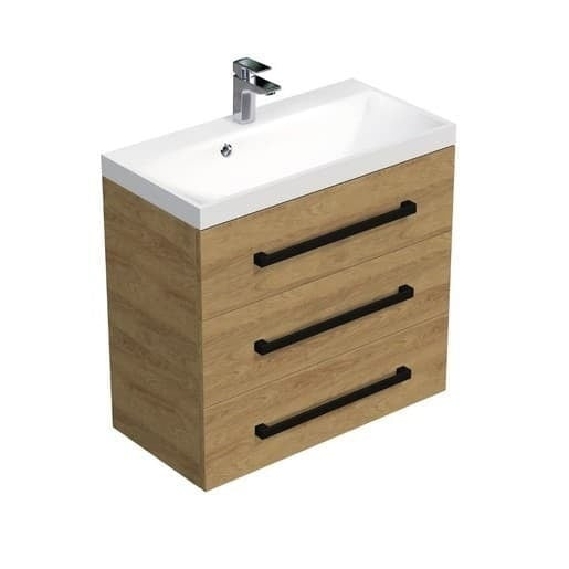 Koupelnová skříňka s černou úchytkou a umyvadlem SAT Cube Way 80x76