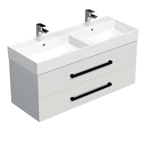 Koupelnová skříňka s černou úchytkou a umyvadlem SAT Cube Way 120x53x46 cm bílá lesk CUBE46C1202BISAT SAT