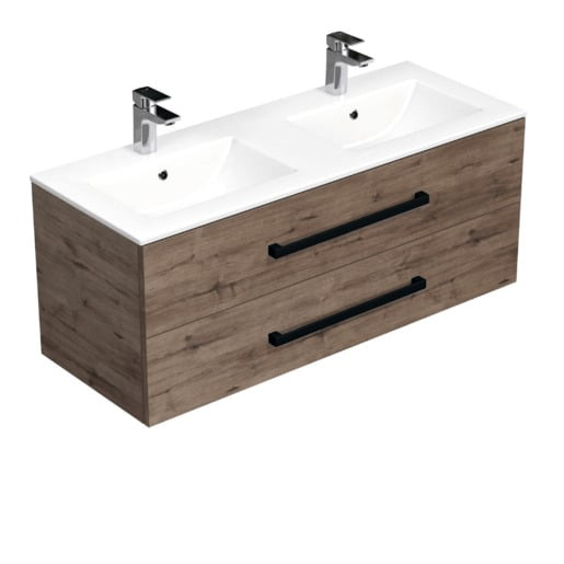 Koupelnová skříňka s černou úchytkou a umyvadlem SAT Cube Way 120x53x46 cm dub Wellington mat CUBE46C1202DWMOD SAT