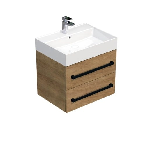 Koupelnová skříňka s černou úchytkou a umyvadlem SAT Cube Way 60x53x46 cm dub Hickory mat CUBE46C603DHSAT SAT