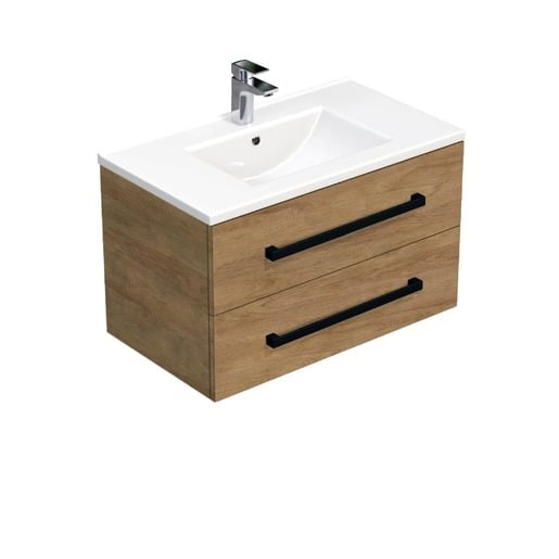Koupelnová skříňka s černou úchytkou a umyvadlem SAT Cube Way 80x53x46 cm dub Hickory mat CUBE46C802DHMOD SAT