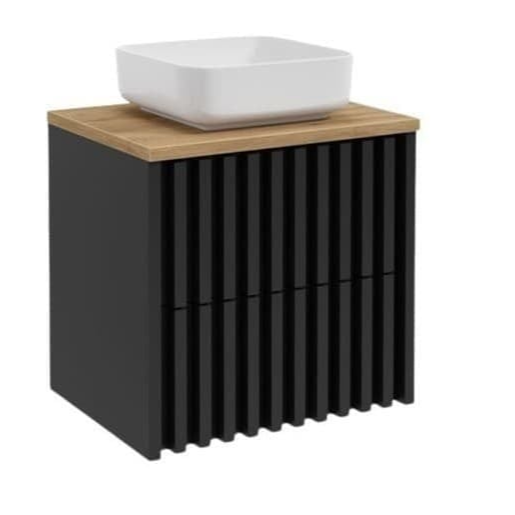 Koupelnová skříňka s dubovou krycí deskou SAT Delano 60x56x45 cm černá DELANO60ZCDE SAT