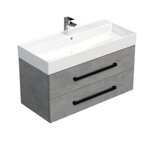Koupelnová skříňka s černou úchytkou a umyvadlem SAT Cube Way 100x53x46 cm beton mat CUBE46C1002BESAT SAT
