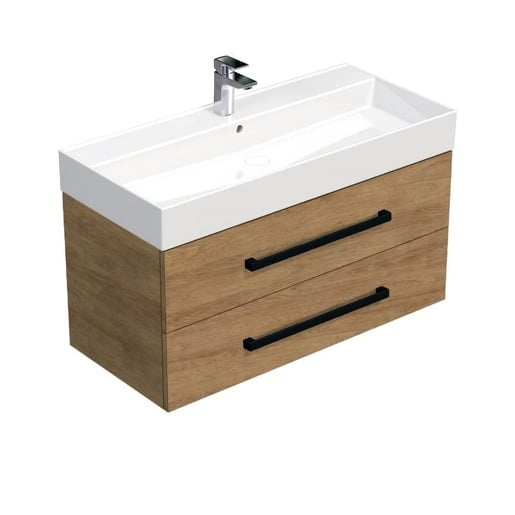 Koupelnová skříňka s černou úchytkou a umyvadlem SAT Cube Way 100x53x46 cm dub Hickory mat CUBE46C1002DHSAT SAT