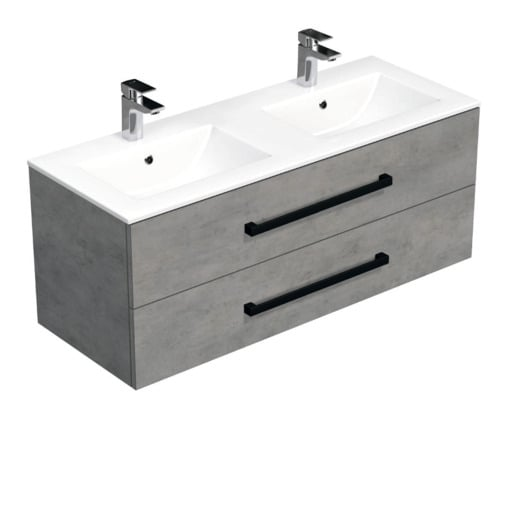 Koupelnová skříňka s černou úchytkou a umyvadlem SAT Cube Way 120x53x46 cm beton mat CUBE46C1202BEMOD SAT