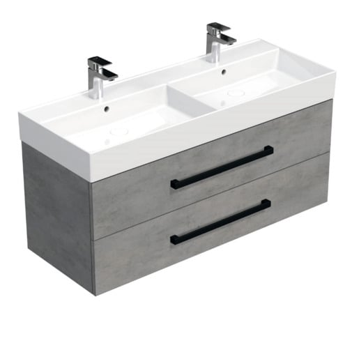 Koupelnová skříňka s černou úchytkou a umyvadlem SAT Cube Way 120x53x46 cm beton mat CUBE46C1202BESAT SAT