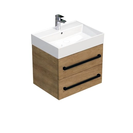 Koupelnová skříňka s černou úchytkou a umyvadlem SAT Cube Way 60x53x46 cm dub Hickory mat CUBE46C602DHSAT SAT