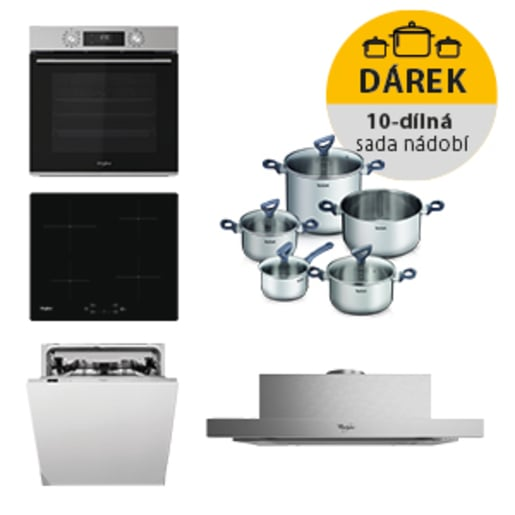 Akční set spotřebičů Whirlpool trouba OMK58CU1SX + indukční deska WSQ7360NE + výsuvný odsavač par AKR7491IX + vestavná myčka nádobí WIC3C26F SETWH29 Whirlpool