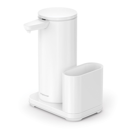 Bezdotykový dávkovač mýdla Simplehuman 414 ml + držák na houbičku bílá ocel SHST1081 Simplehuman
