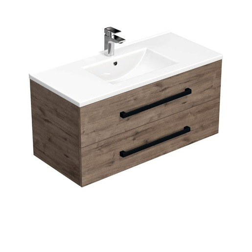 Koupelnová skříňka s černou úchytkou a umyvadlem SAT Cube Way 100x53x46 cm dub Wellington mat CUBE46C1002DWMOD SAT