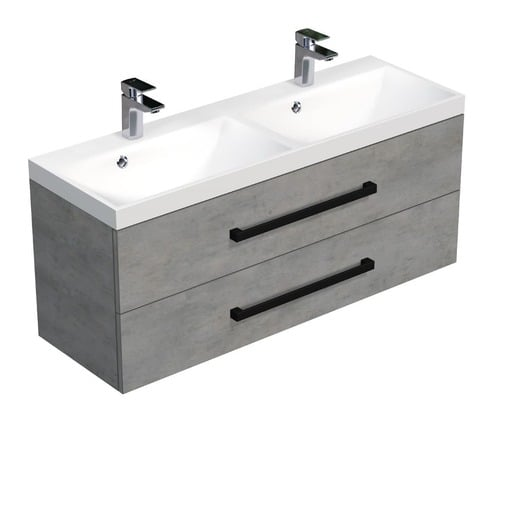 Koupelnová skříňka s černou úchytkou a umyvadlem SAT Cube Way 120x53x40 cm beton mat CUBE2C120ZBE SAT