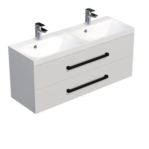 Koupelnová skříňka s černou úchytkou a umyvadlem SAT Cube Way 120x53x40 cm bílá lesk lesk/mat CUBE2C120ZBL SAT