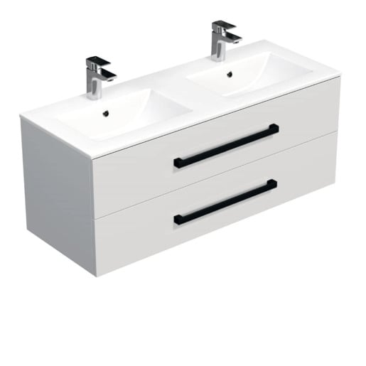 Koupelnová skříňka s černou úchytkou a umyvadlem SAT Cube Way 120x53x46 cm bílá lesk CUBE46C1202BIMOD SAT