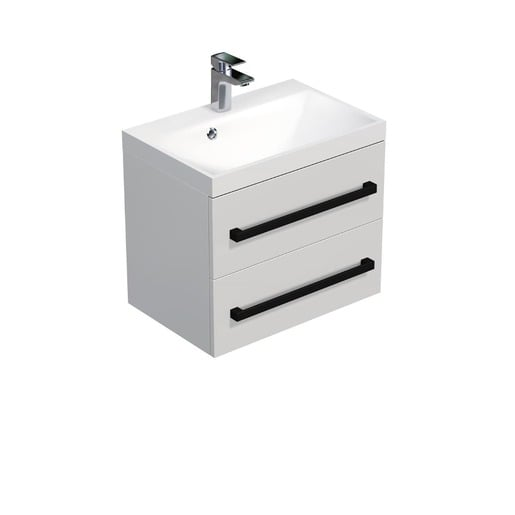 Koupelnová skříňka s černou úchytkou a umyvadlem SAT Cube Way 60x53x40 cm bílá lesk lesk/mat CUBE2C60ZBL SAT