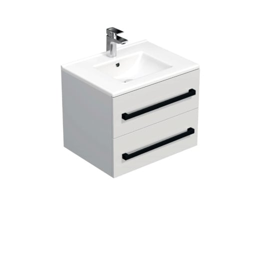 Koupelnová skříňka s černou úchytkou a umyvadlem SAT Cube Way 60x53x46 cm bílá lesk CUBE46C602BIMOD SAT