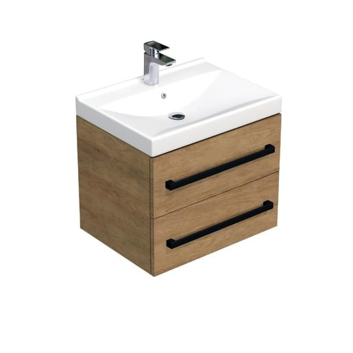 Koupelnová skříňka s černou úchytkou a umyvadlem SAT Cube Way 60x53x46 cm dub Hickory mat CUBE46C602DHVER SAT